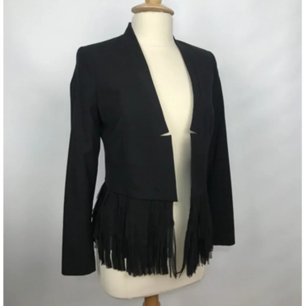 Banana Republic Black Wool Blazer w Fringe Ends 6P - Picture 4 of 9